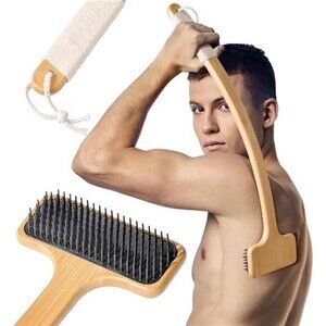 22'' Oversized Bamboo Body Scratcher with Curved Handle and‎ Soft Wide Head